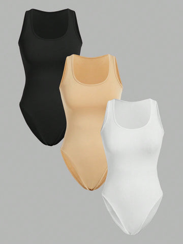 3pcs/Set Slim Fit Women'S Vest Bodysuit