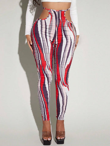SXY Allover Print Cut Out Waist Leggings