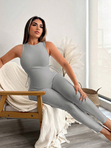 Backless Hollow Out Side Crisscross Strap Sleeveless Bodysuit