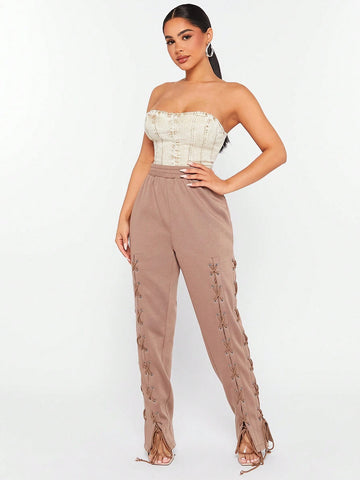 SXY Brown Knit Drawstring Detail Sweatpants