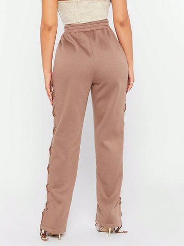 SXY Brown Knit Drawstring Detail Sweatpants
