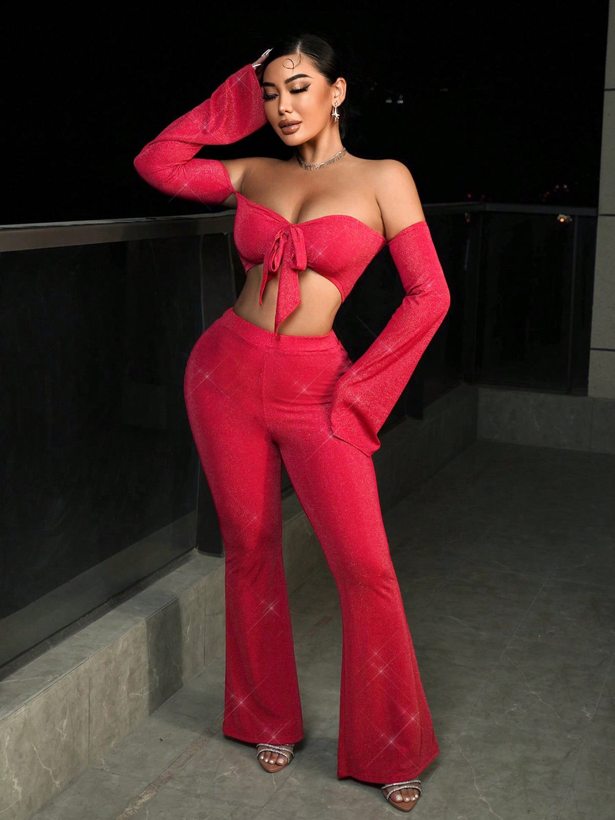 Christmas New Years Outfits Women'S Red Fashionable 2-Piece Outfit