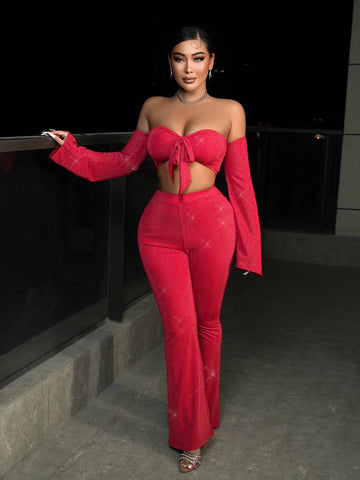 Christmas New Years Outfits Women'S Red Fashionable 2-Piece Outfit