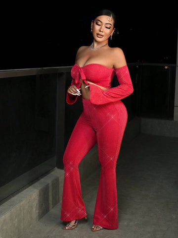 Christmas New Years Outfits Women'S Red Fashionable 2-Piece Outfit