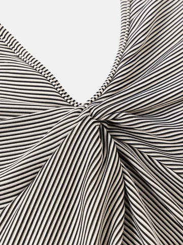 Color Block Striped Halter V-Neck Summer Women's Bodysuit