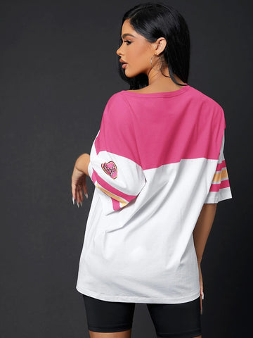 Colorblock & Letter Graphic Drop Shoulder Longline Tee