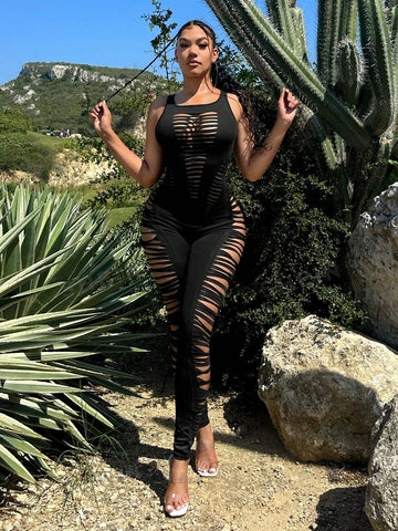 Concert Music Festival Outfits Sexy Monochrome Hollow Out Bodysuit