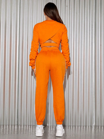 SXY Contrast Side Seam Asymmetrical Waist Sweatpants