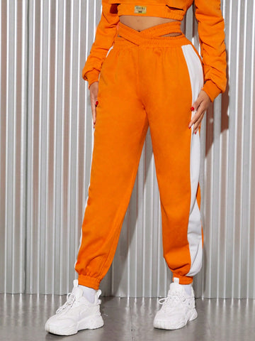 SXY Contrast Side Seam Asymmetrical Waist Sweatpants