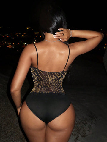 Cowl Neck Sparkling Bodysuit