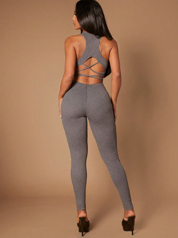 Crisscross Backless Unitard Jumpsuit