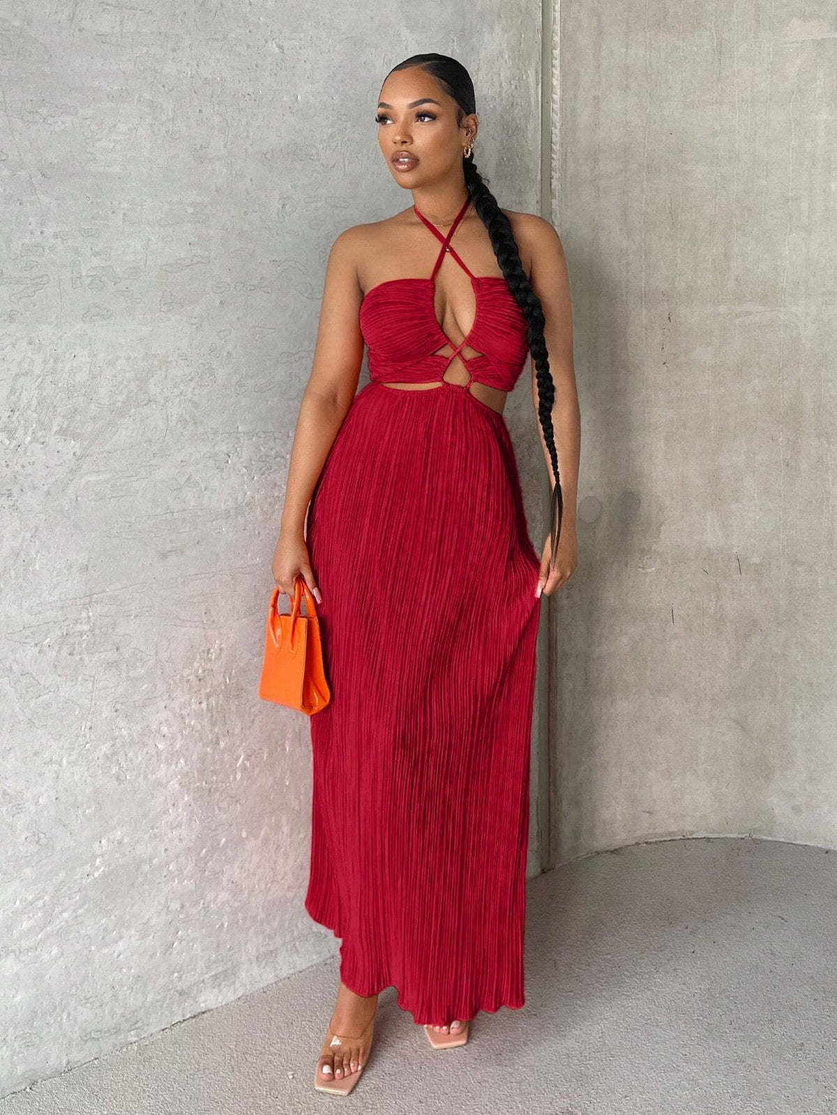 Crisscross Tie Backless Halter Swing Dress