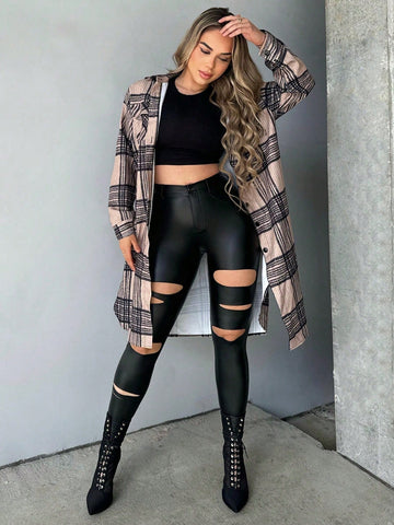 SXY Cut Out PU Leather Skinny Pants