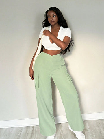 SXY Cute Sexy Summer Women's Casual Straight Leg Utility Cargo Pants, Green
