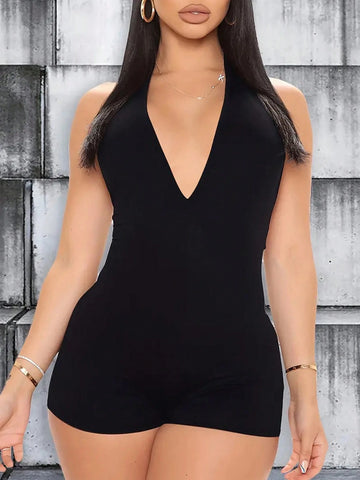 Deep V Neck Bodycon Romper Shorts For Women