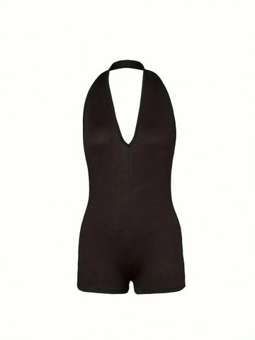 Deep V Neck Bodycon Romper Shorts For Women