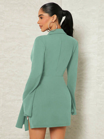 Draped Collar & Asymmetrical Hem Side Slit Dress