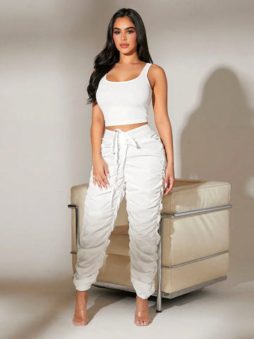 SXY Drawstring Waist Ruched Pants