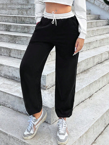 SXY Drawstring Waist Slant Pocket Sweatpants