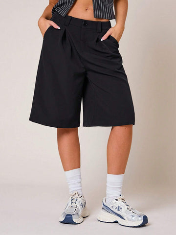 SXY Fall Winter Clothes Women Solid Color Front Button Pocket Low Waist Loose Fit Culottes