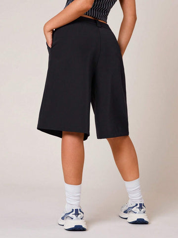 SXY Fall Winter Clothes Women Solid Color Front Button Pocket Low Waist Loose Fit Culottes