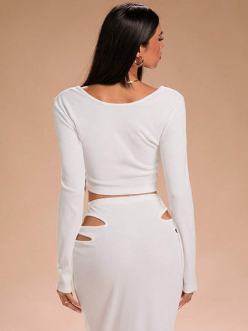 SHEIN SXY Fall Women Clothes Twist Hollow Long Sleeve T-Shirt