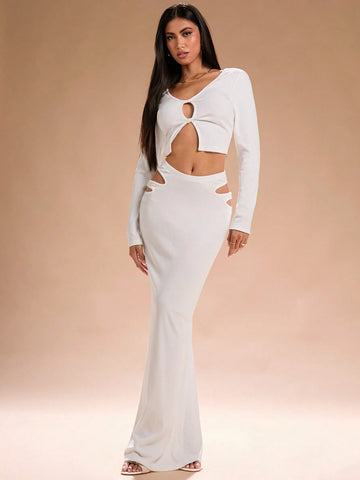 SHEIN SXY Fall Women Clothes Twist Hollow Long Sleeve T-Shirt