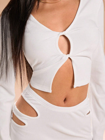 SHEIN SXY Fall Women Clothes Twist Hollow Long Sleeve T-Shirt