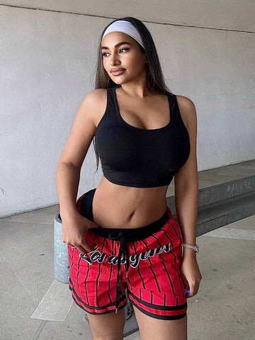 Fashion Print Basketball Shorts & Sexy Tank Top 2pcs Set