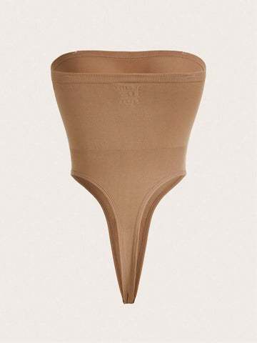 Fashionable And Gorgeous Ladies Sexy Khaki Apricot Knitted Elegant Party Nightclub Hotties Simple High-End Sleeveless Tube Top Collar High Elastic Seamless Bodysuit