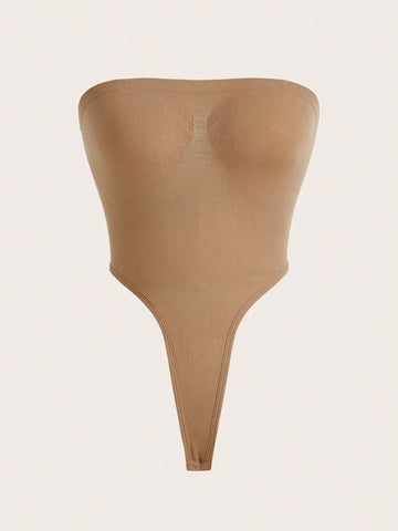 Fashionable And Gorgeous Ladies Sexy Khaki Apricot Knitted Elegant Party Nightclub Hotties Simple High-End Sleeveless Tube Top Collar High Elastic Seamless Bodysuit