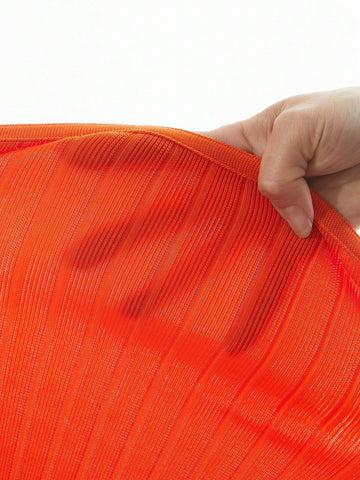 Fashionable And Gorgeous Women's Sexy Vacation Orange Bandage Wrap-Around Textured Short Style Charming Hot Girl Nightclub Sleeveless Suspender Deep V-Neck High Elastic Short Tight Dress