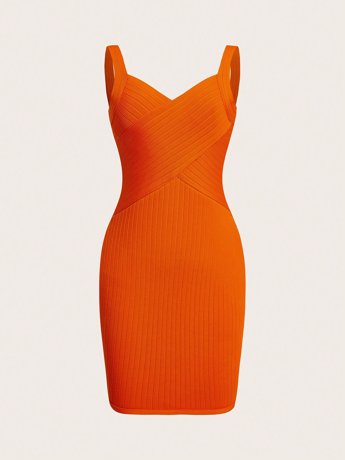Fashionable And Gorgeous Women's Sexy Vacation Orange Bandage Wrap-Around Textured Short Style Charming Hot Girl Nightclub Sleeveless Suspender Deep V-Neck High Elastic Short Tight Dress