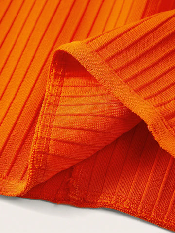 Fashionable And Gorgeous Women's Sexy Vacation Orange Bandage Wrap-Around Textured Short Style Charming Hot Girl Nightclub Sleeveless Suspender Deep V-Neck High Elastic Short Tight Dress