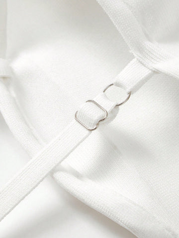 Fashionable And Gorgeous Women's White Bandage Pit Pattern Chest Details Hollowed Out Sexy Vacatio