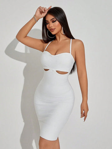 Fashionable And Gorgeous Women's White Bandage Pit Pattern Chest Details Hollowed Out Sexy Vacatio