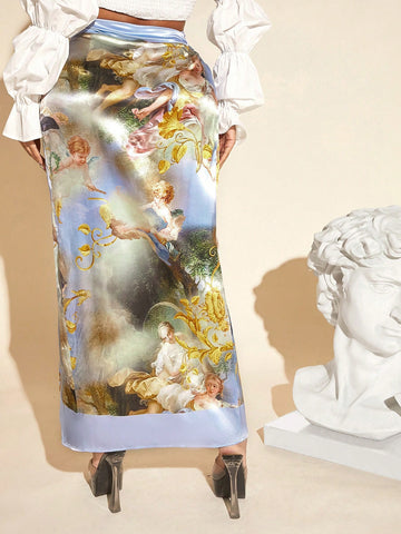 SXY Figure Graphic Knot Side Wrap Skirt