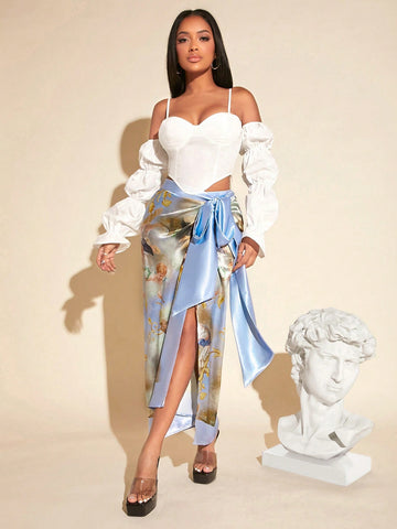 SXY Figure Graphic Knot Side Wrap Skirt