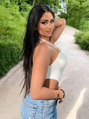 Floral Printed Sleeveless V-Neck Split Bodysuit For Summer, Sexy And Chic