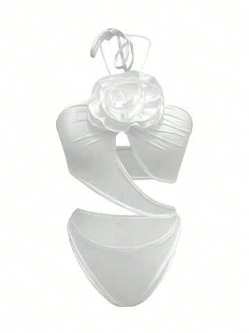 Floral Printed Sleeveless V-Neck Split Bodysuit For Summer, Sexy And Chic