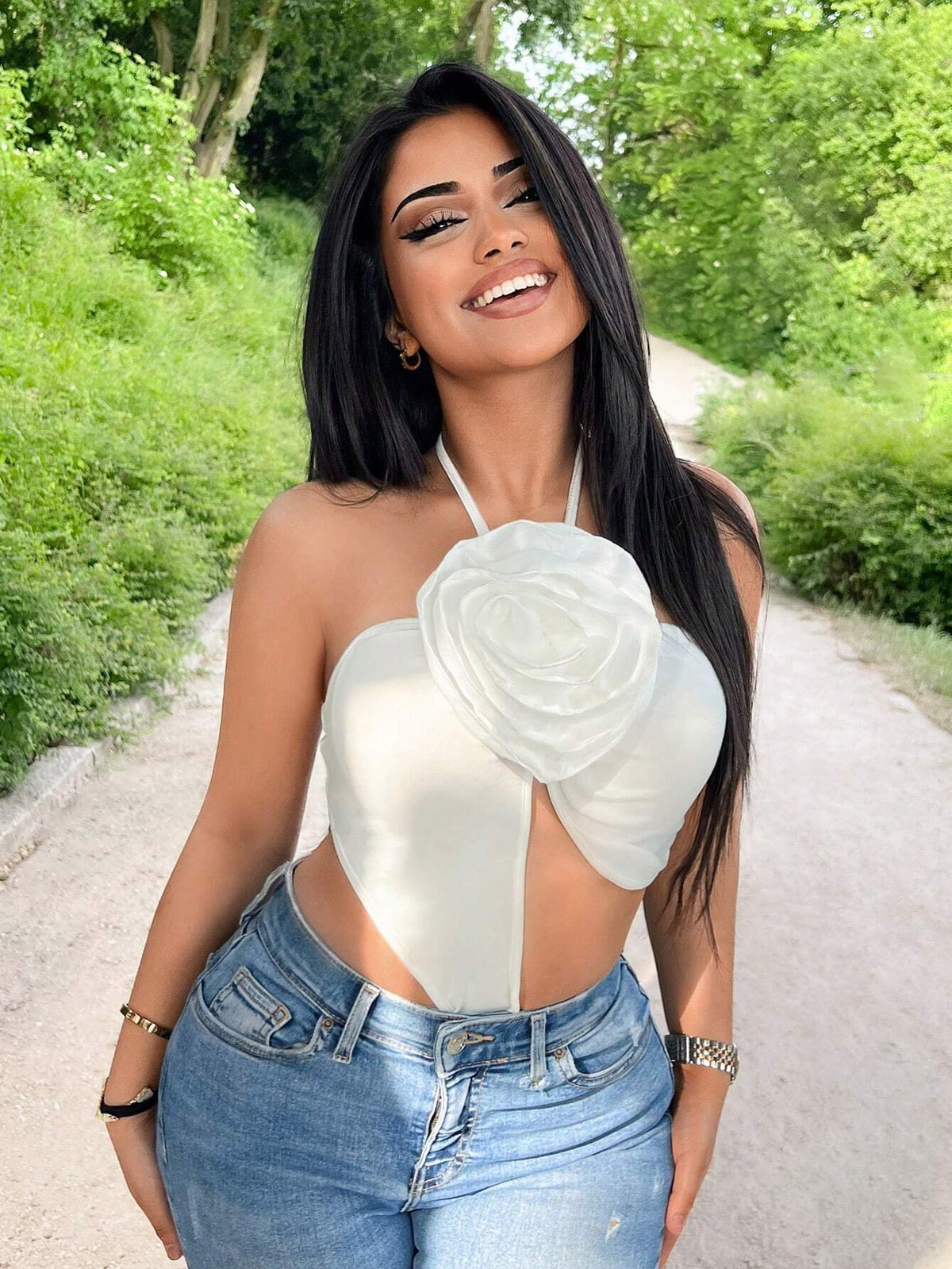 Floral Printed Sleeveless V-Neck Split Bodysuit For Summer, Sexy And Chic