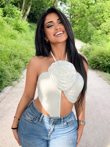 Floral Printed Sleeveless V-Neck Split Bodysuit For Summer, Sexy And Chic