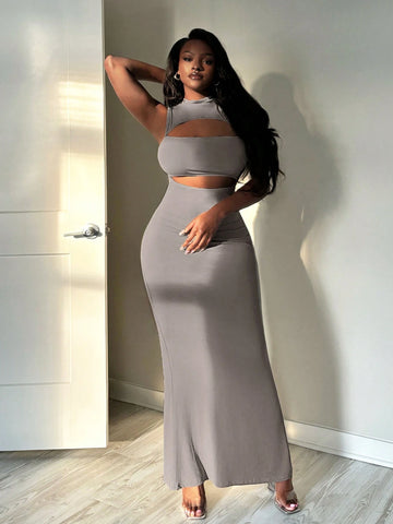 Graduation Prom Dress, Sleeveless Halter Neck Cut-Out Design, Bodycon Mermaid Style