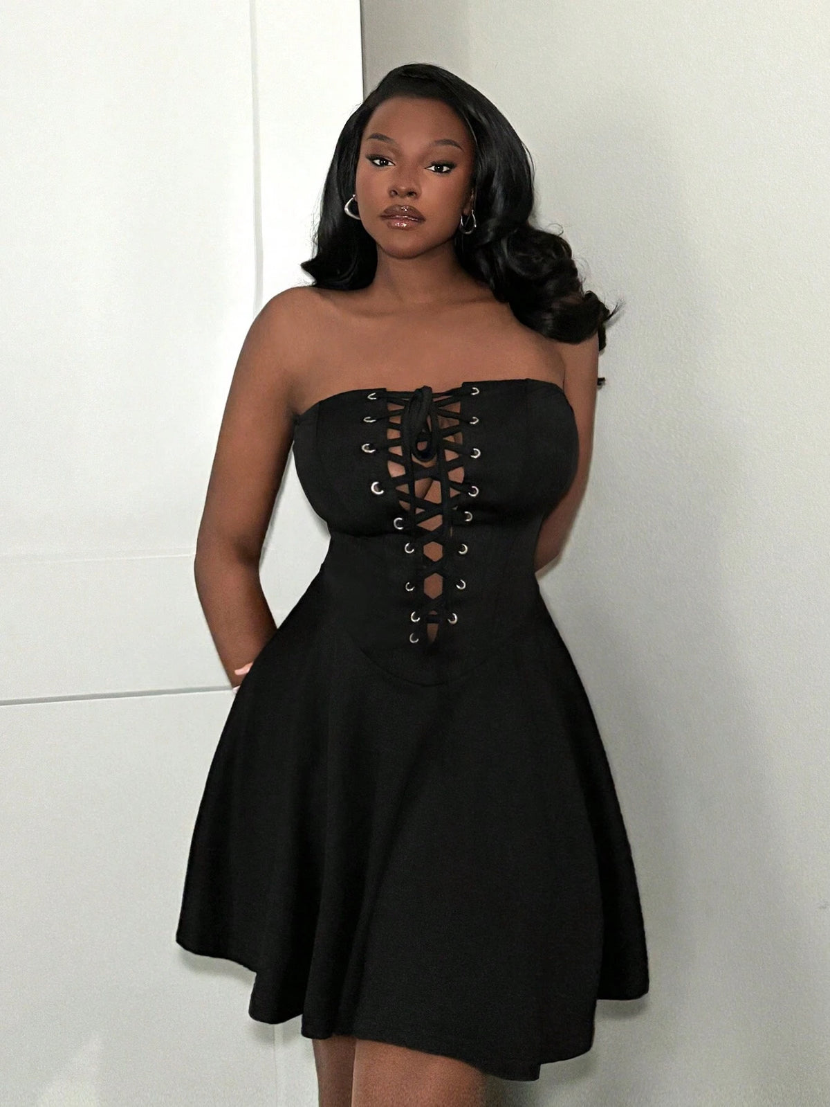 Graduation Prom Dress Strapless Sexy Pleated Ruffle Dress With Belt