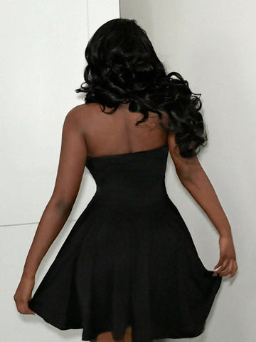 Graduation Prom Dress Strapless Sexy Pleated Ruffle Dress With Belt