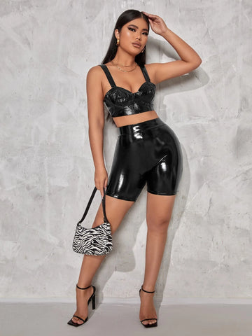 SXY High Waist PU Leather Biker Shorts