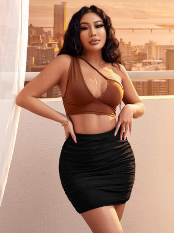 SXY High Waisted Ruched Bodycon Skirt