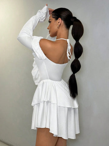 Holiday Vacation Beach Summer Multi-Layered Ruffles Oversized Skirt Women's Solid Color Simple Daily Ruffle Hem Dress