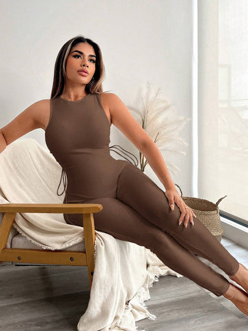 Hollow Out Back Cross Strap Sleeveless Jumpsuit