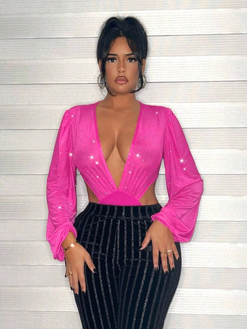 Hollow Out Lantern Sleeve Bodysuit